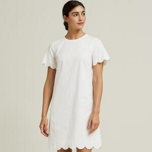 COS Scalloped Hem Crew Neck Short Sleeve Mini Shift Dress White 6